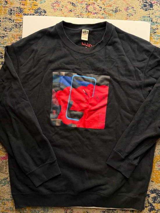 Uniqlo x KAWS Other - UNIQLO & KAWS & WARHOL UT Men’s Black Graphic Sweatshirt with Red Artwork